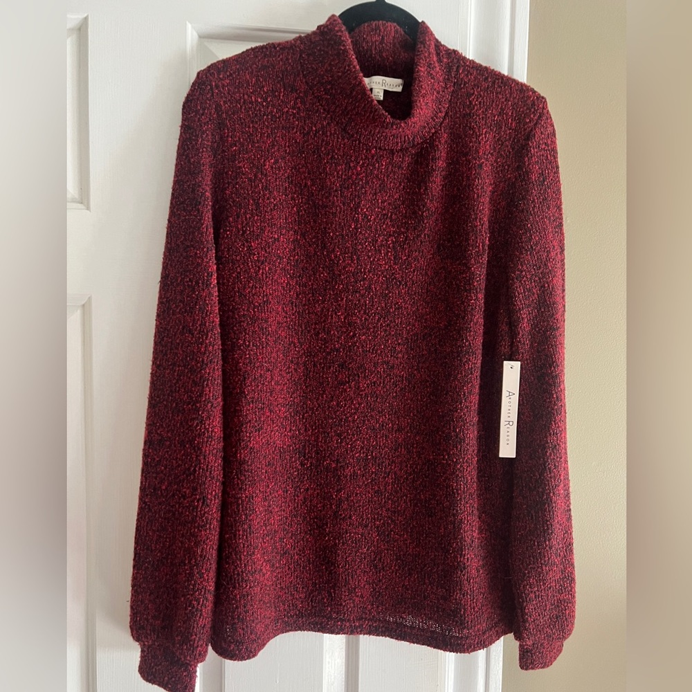 Burgundy and Black Mock Turtleneck Sweater